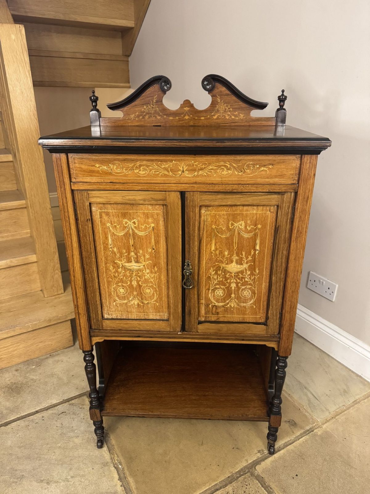 Pretty Antique Mahogany Inlaid Music Cabinet photo Furniture