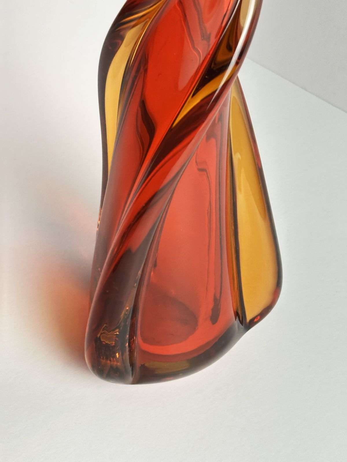1960s Murano Swung Glass Vase In Red & Amber Sommerso photo 300.0