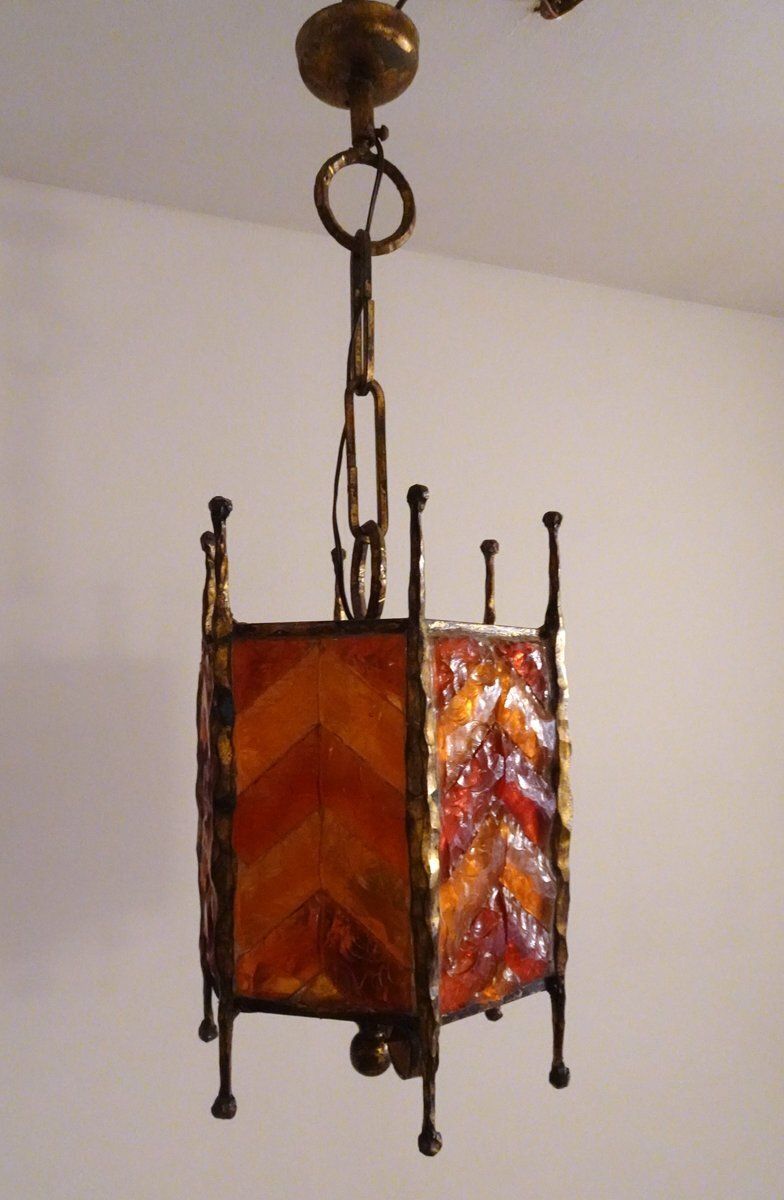 Mid Century Modern Brutalist Glass Pendant From Poliarte, 1970s photo for sale