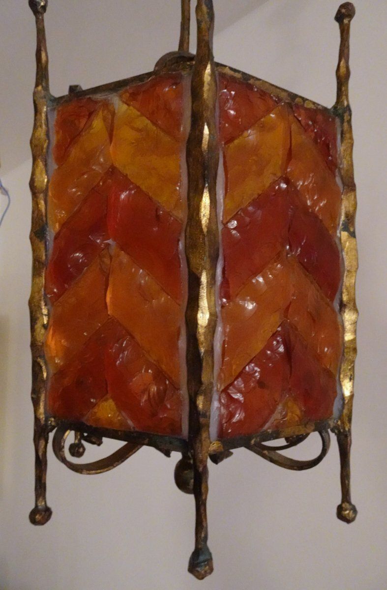 Lighting Mid Century Modern Brutalist Glass Pendant From Poliarte, 1970s photo