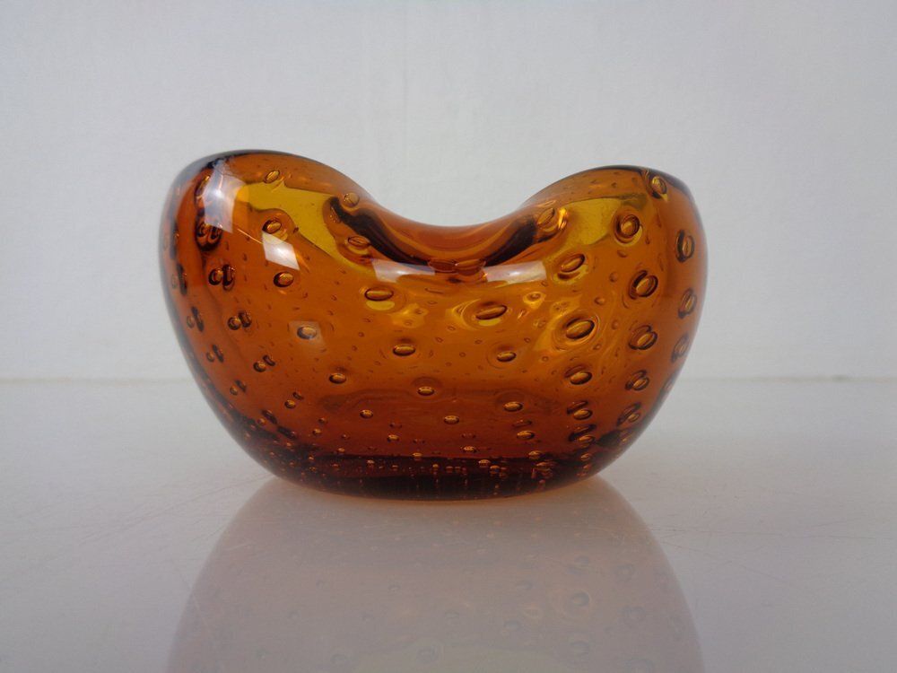 photo furniture Amber Sommerso Murano Glass Ashtray, Italy, 1960s