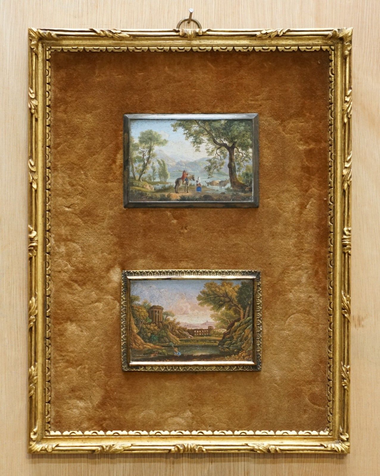 Pair Of Fine & Collectable Antique Circa 1820 Italian Rome Micromosaic Plaques photo for sale