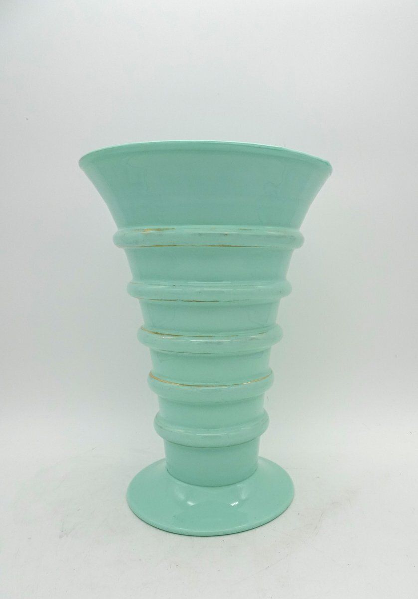 Art Deco Green Jadeite Art Glass Vase, 1920s photo buy