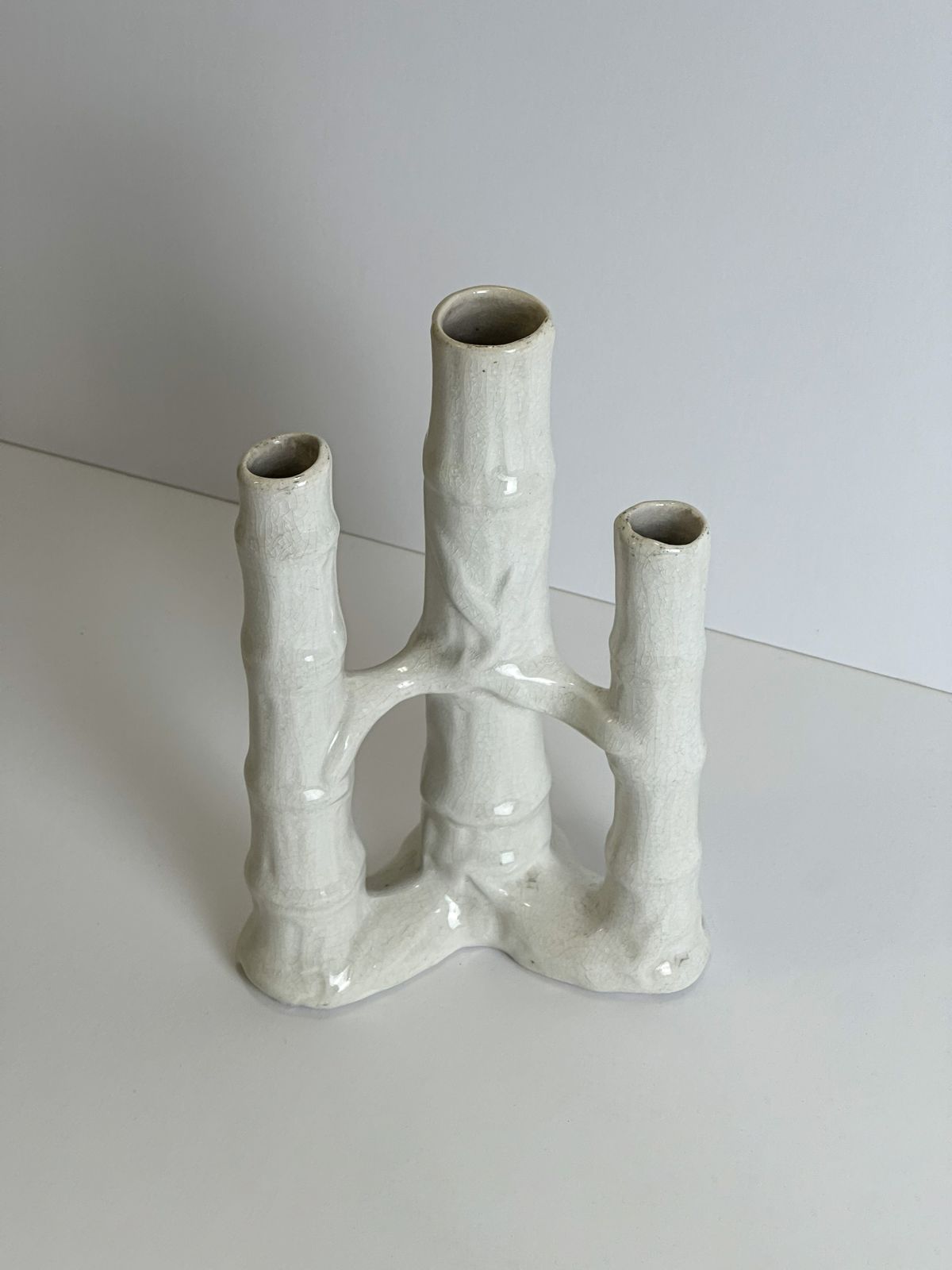 Late Victorian Bamboo Form Craquelure Stoneware Spill Vase, England C.1890 photo 310.0