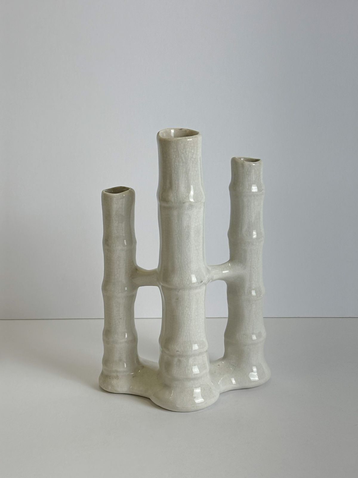 photo furniture Late Victorian Bamboo Form Craquelure Stoneware Spill Vase, England C.1890