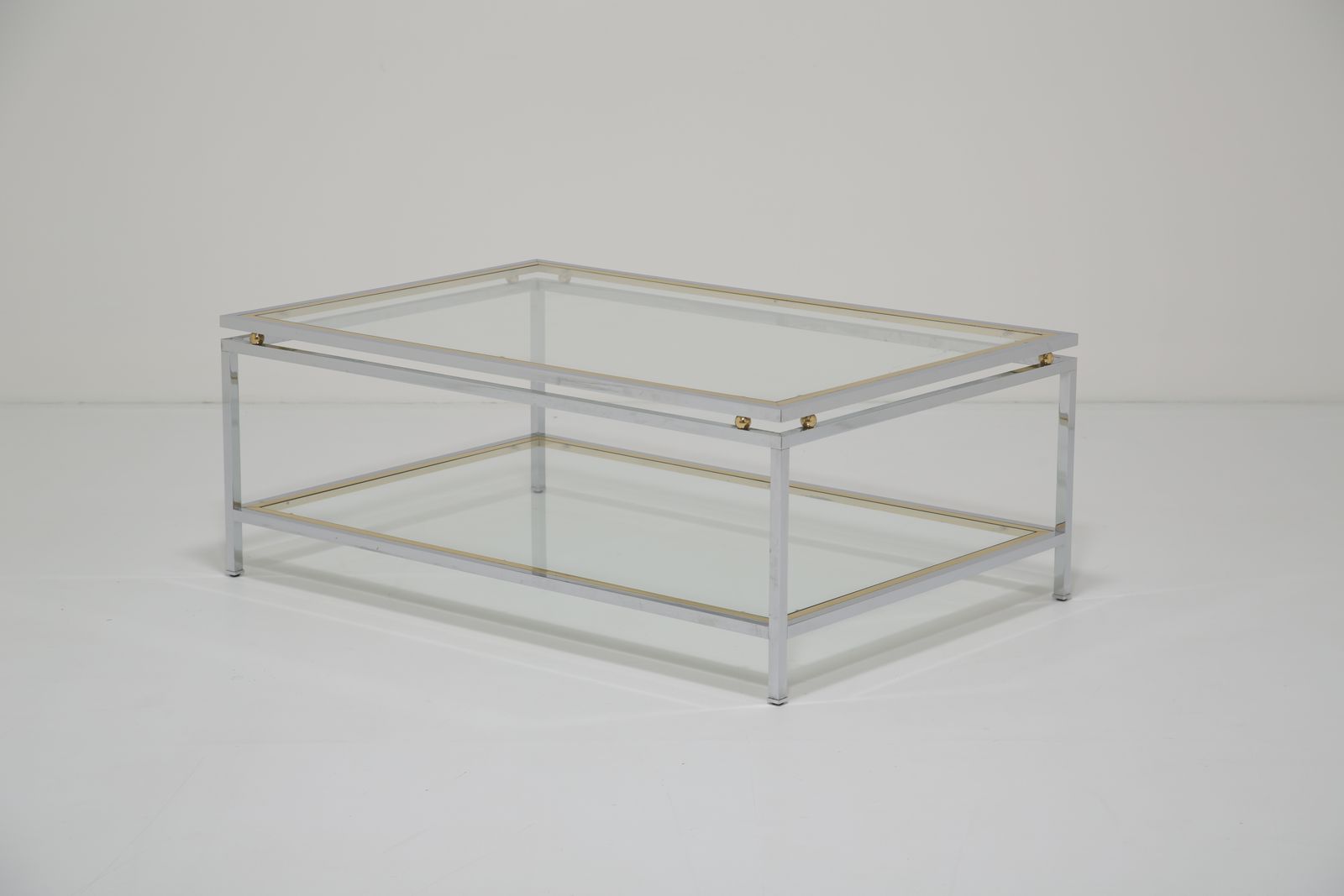 Renato Zevi Attributed Two Tier Coffee Table: In Chrome And Polished Brass, Italy, 1970s.
