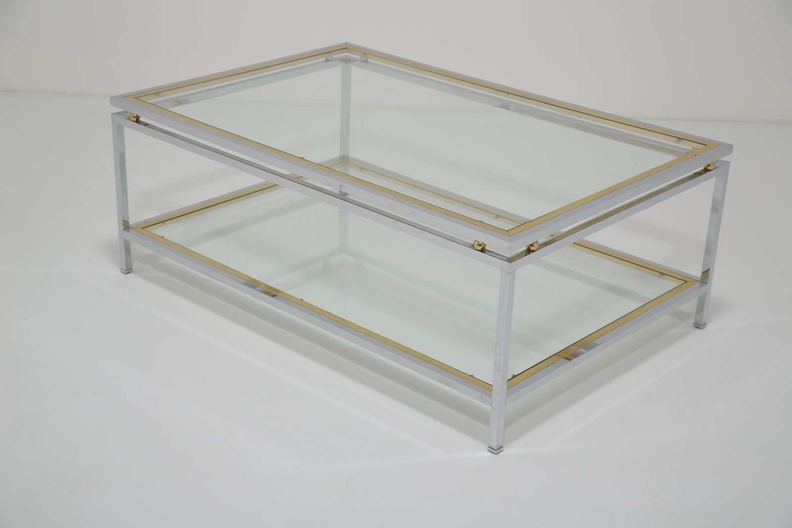 Renato Zevi Attributed Two Tier Coffee Table: In Chrome And Polished Brass, Italy, 1970s. photo vinterior