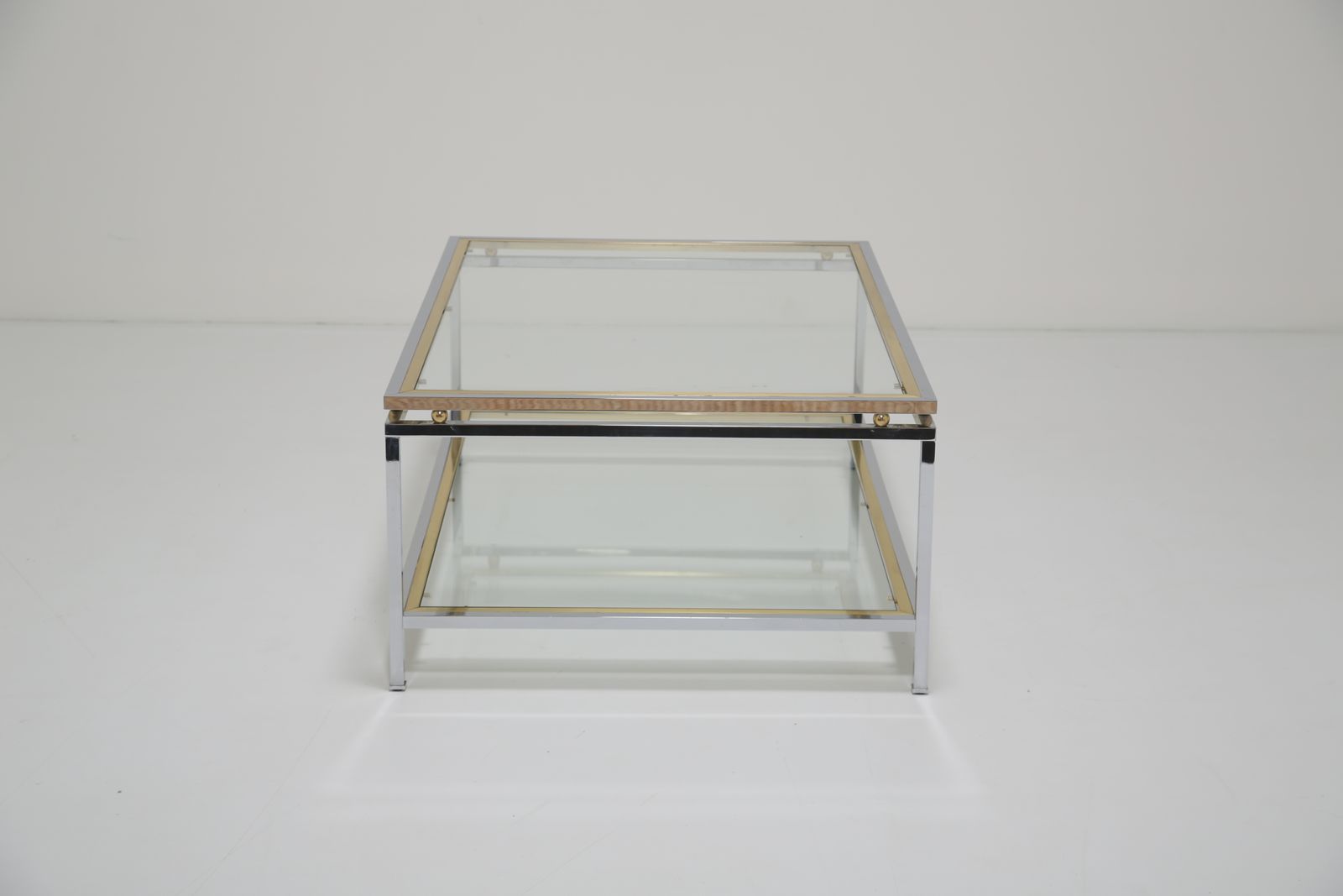 photo furniture Renato Zevi Attributed Two Tier Coffee Table: In Chrome And Polished Brass, Italy, 1970s.