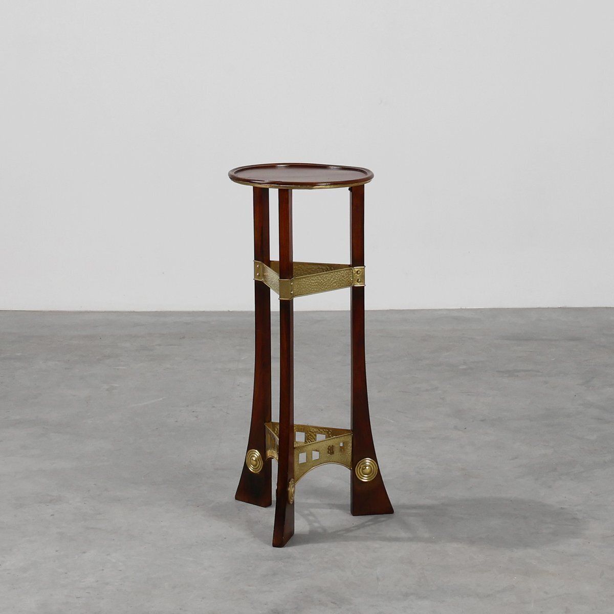 Art Nouveau Pedestal In Wood And Brass, Belgium, 1910s