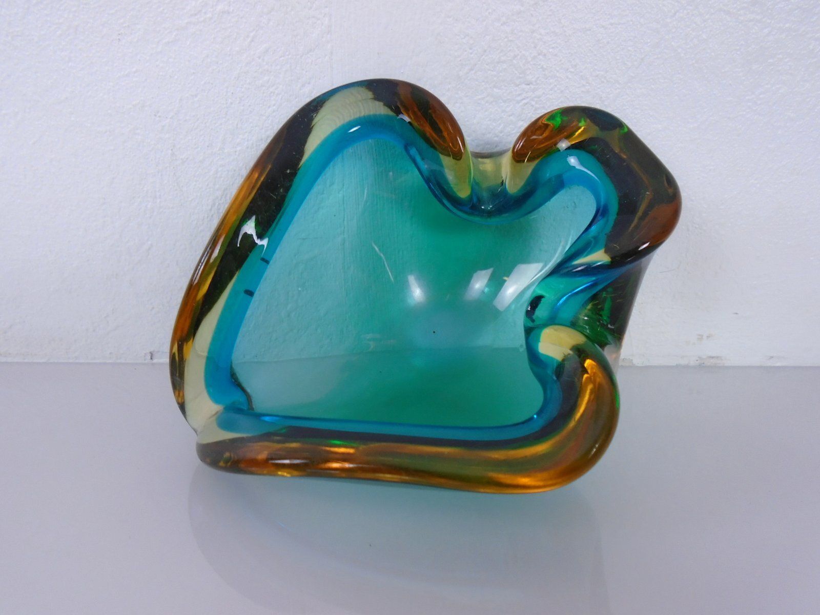 Brown & Turquoise Sommerso Murano Glass Ashtray, Italy, 1960s photo vintage