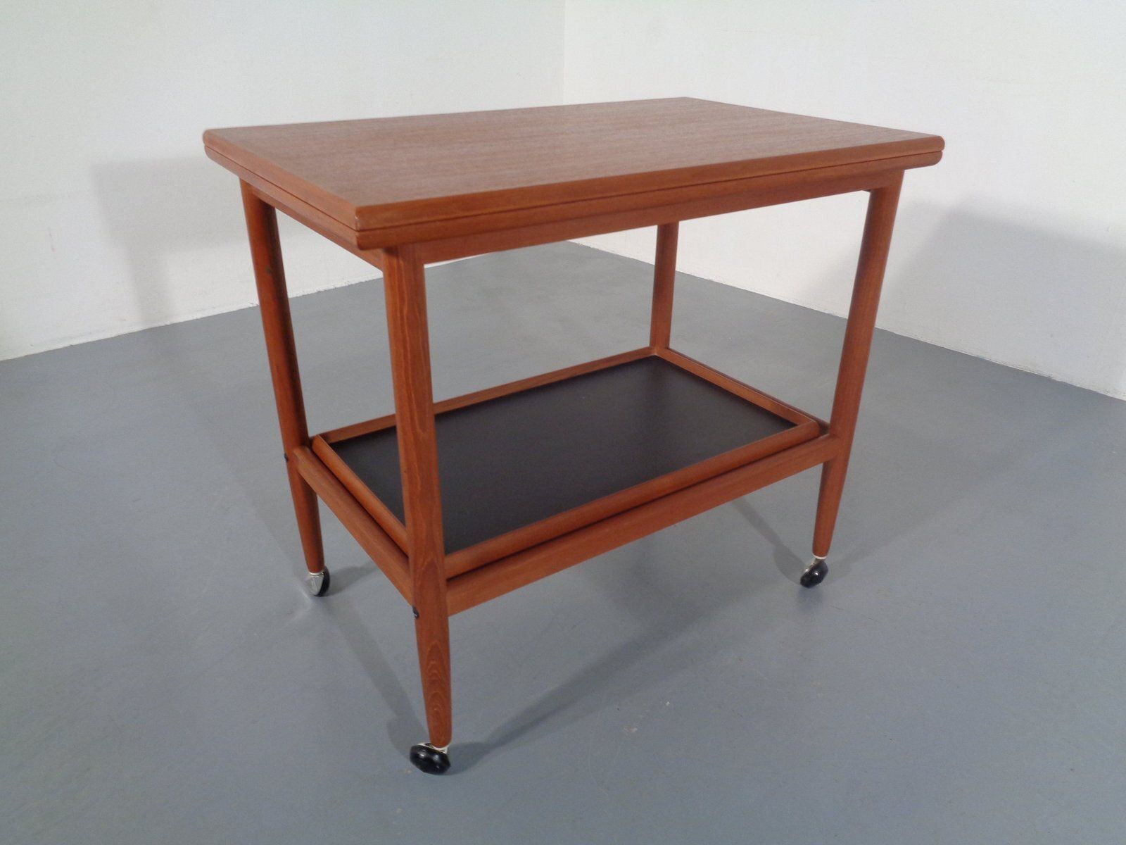 Teak Flip Flop Expandable Cart With Removable Tray By Grete Jalk For Poul Jeppesens Møbelfabrik, Denmark, 1960s photo for sale