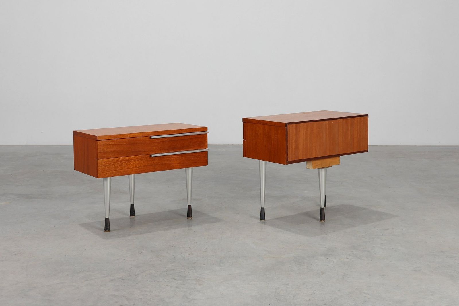 Mid Century Modern French Nightstands In Teal Veneer And Chrome, 1960s, Set Of 2 photo buy