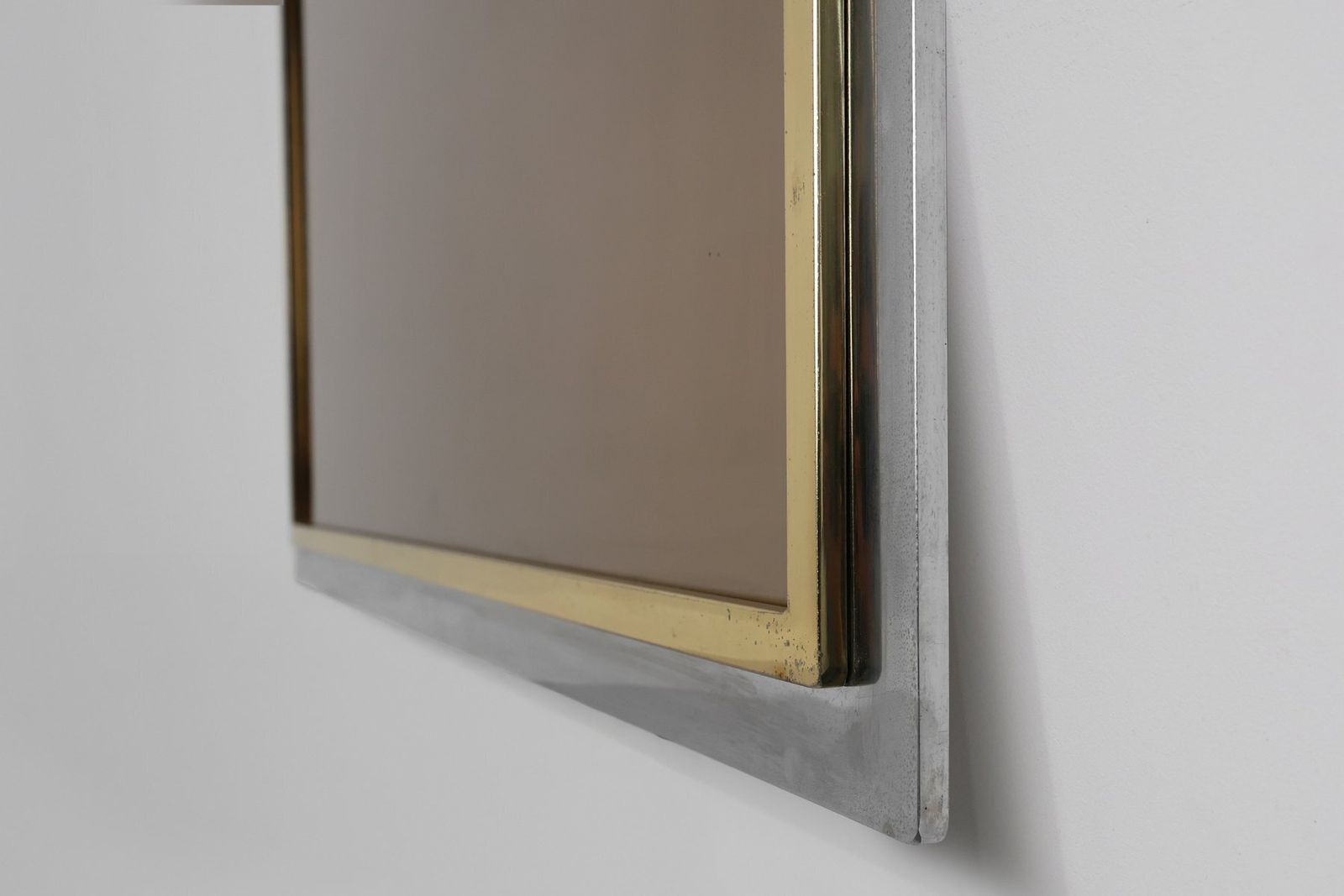 Large Mid Century Mirror In Metal And Fumé Glass From Belgo Chrome, Belgium, 1980s photo vintage