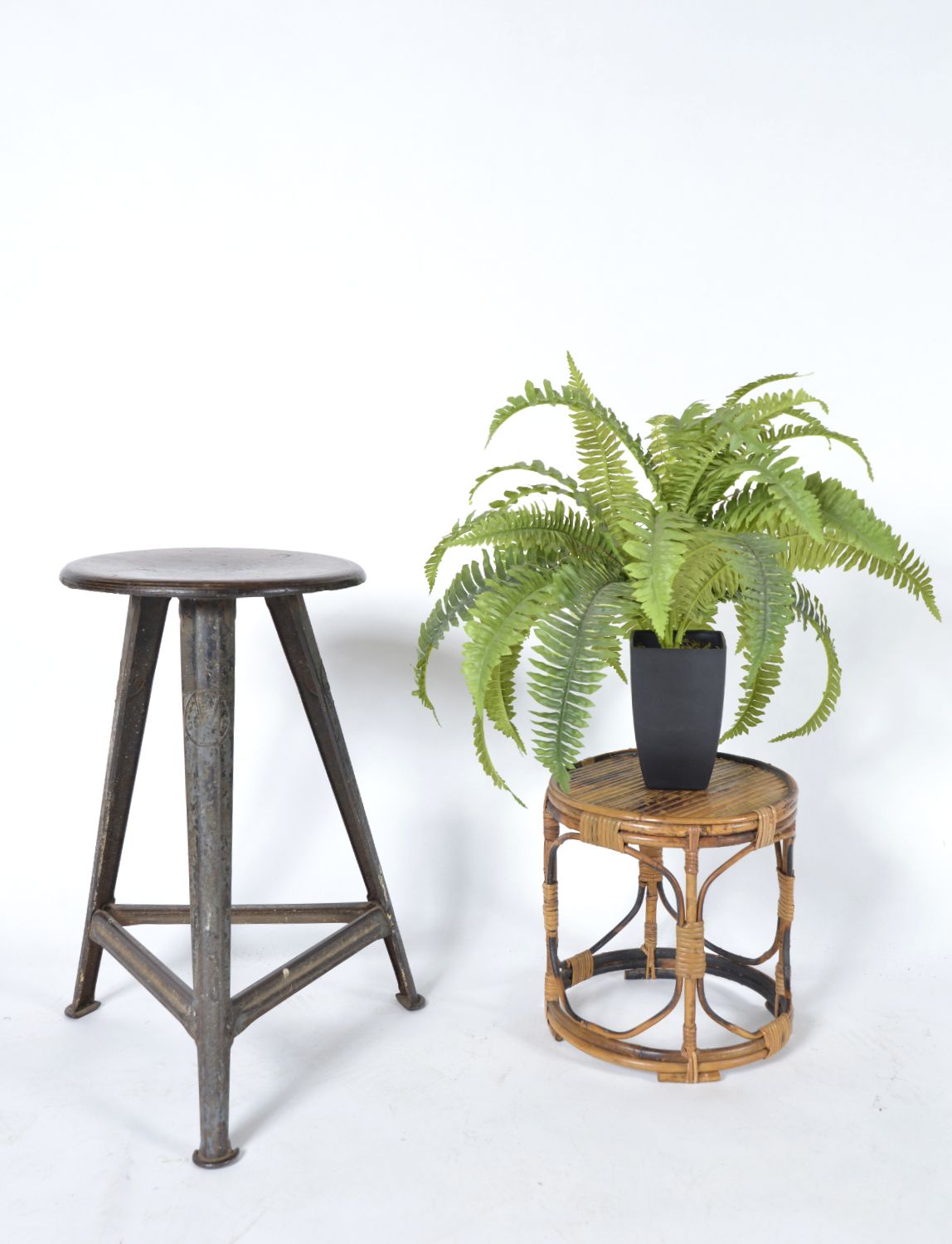 photo furniture Midcentury Tortoishell Bamboo Wicker Side Table Planter Plant Stand Jardiniere Tiki