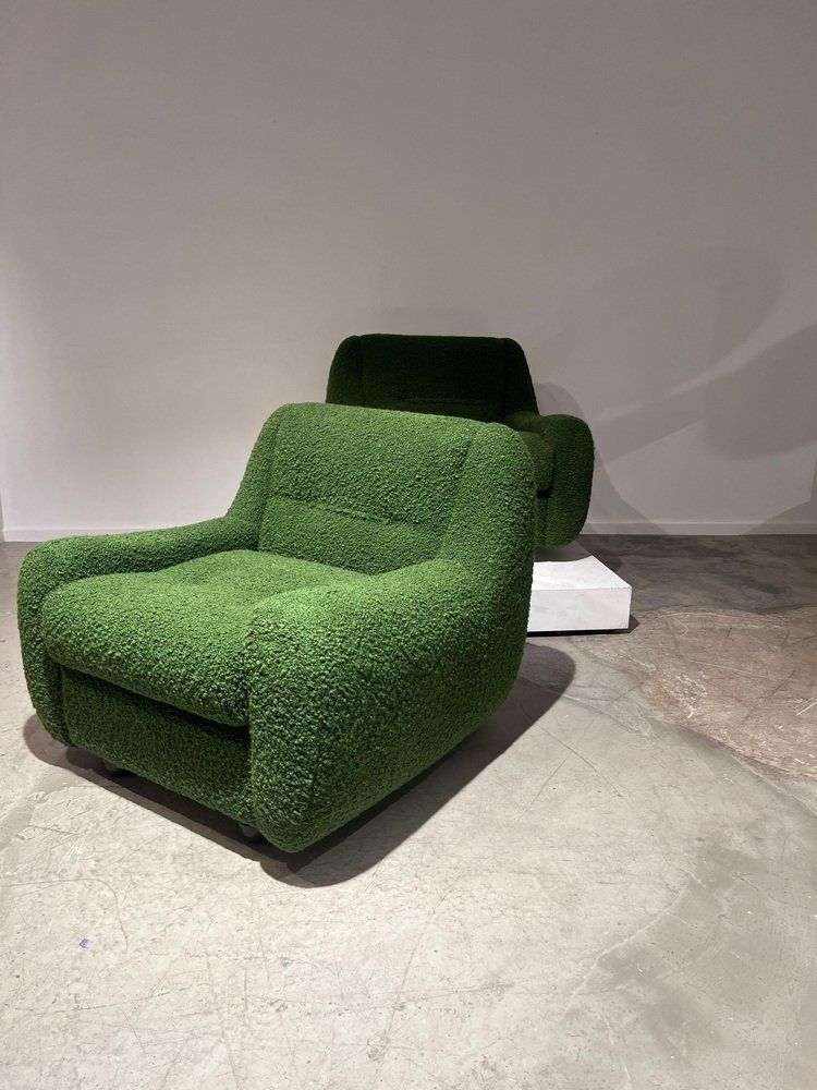Green Bouclette Armchairs, 1970s, Set Of 2 photo for sale