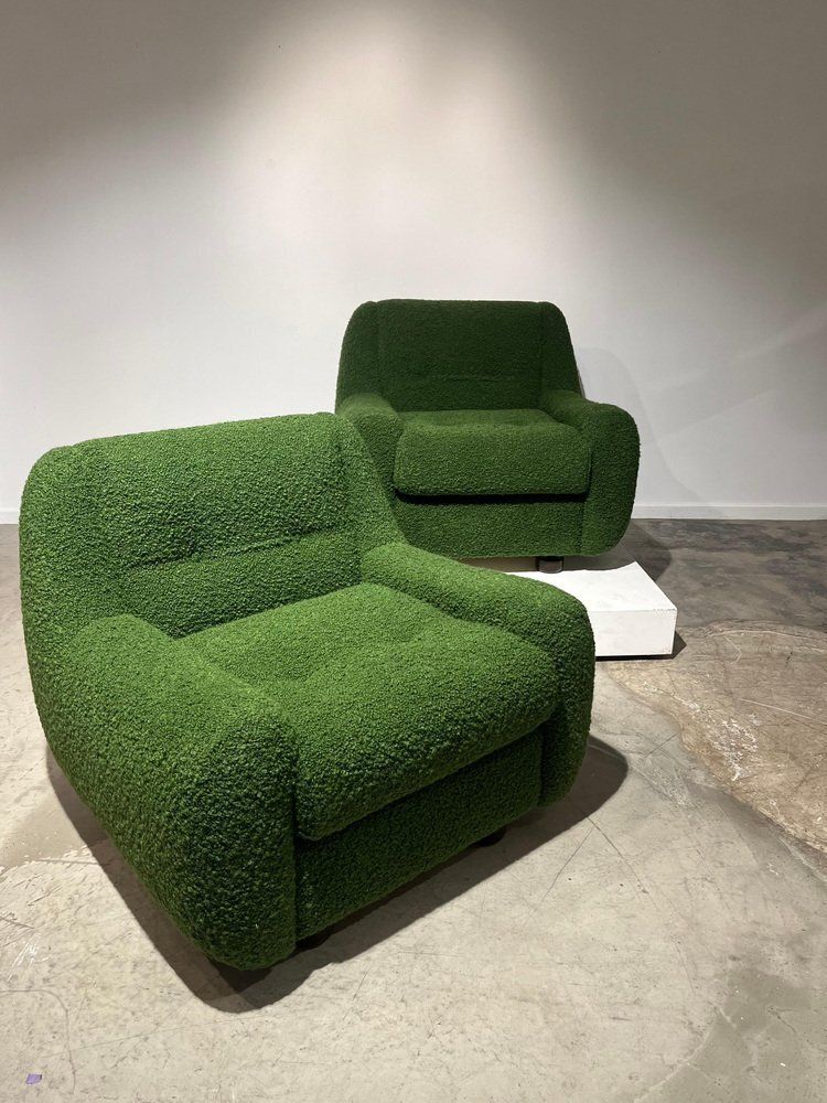 photo for sale Green Bouclette Armchairs, 1970s, Set Of 2