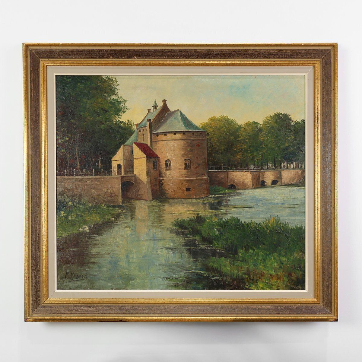 Rustic Landscape Of The Smedepoort Bruges, Belgium, 1950s, Oil On Canvas, Framed