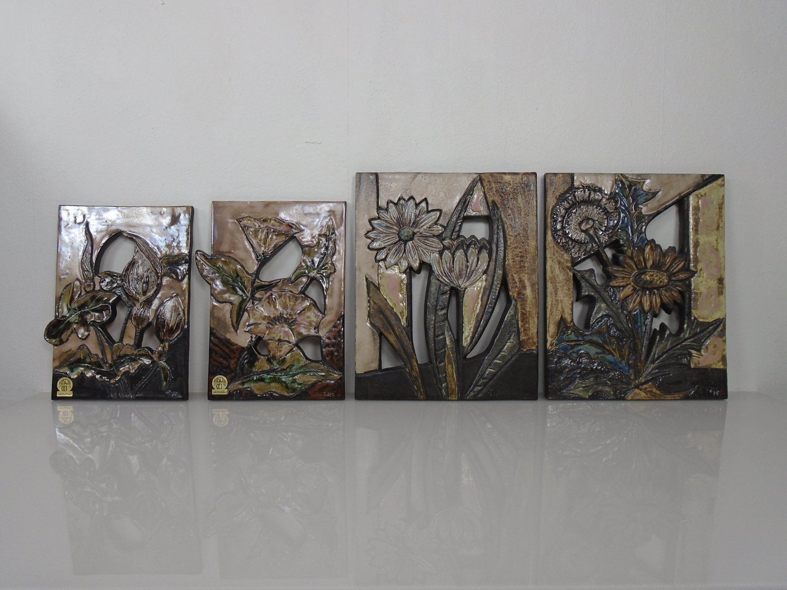 Ceramic Wall Plaques From Ruscha, Germany, 1960s, Set Of 4