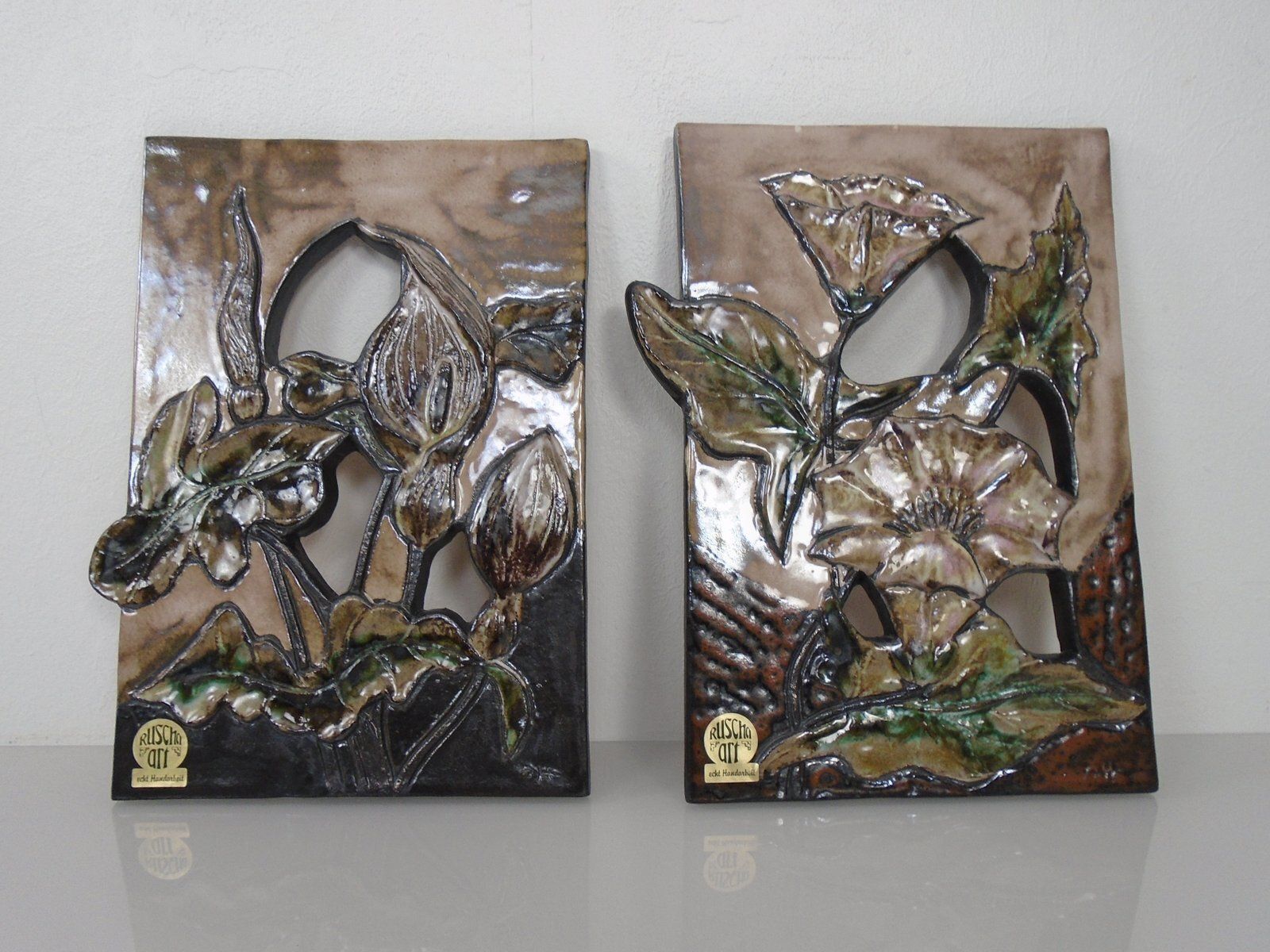 Ceramic Wall Plaques From Ruscha, Germany, 1960s, Set Of 4 photo vintage