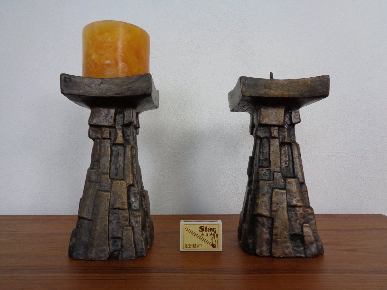 Large Brutalist German Bronze Candleholders, 1960s, Set Of 2 photo Home Decor
