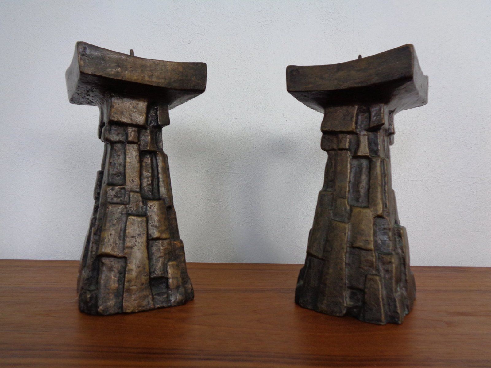 Large Brutalist German Bronze Candleholders, 1960s, Set Of 2 photo buy