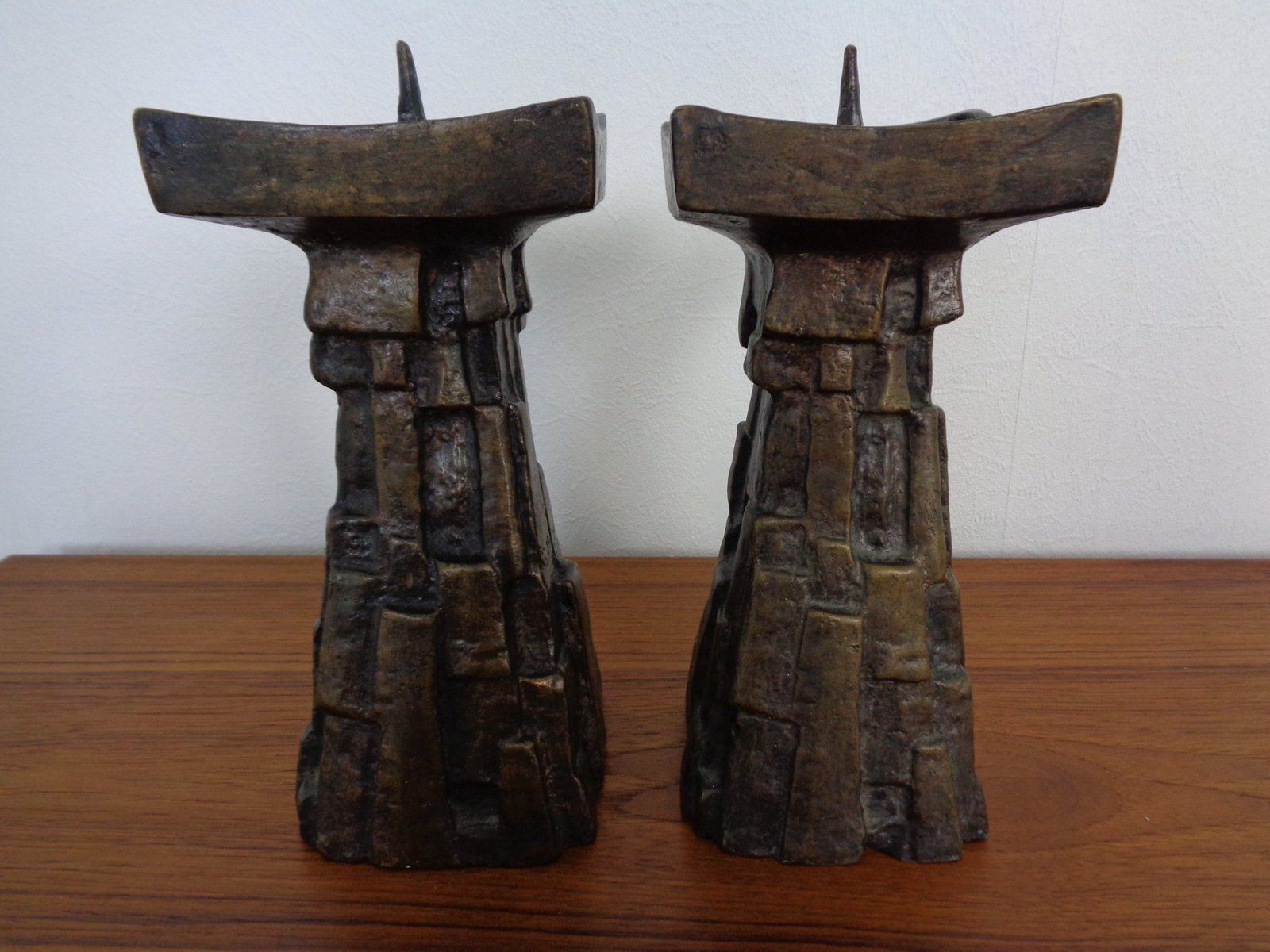 Large Brutalist German Bronze Candleholders, 1960s, Set Of 2 photo vintage