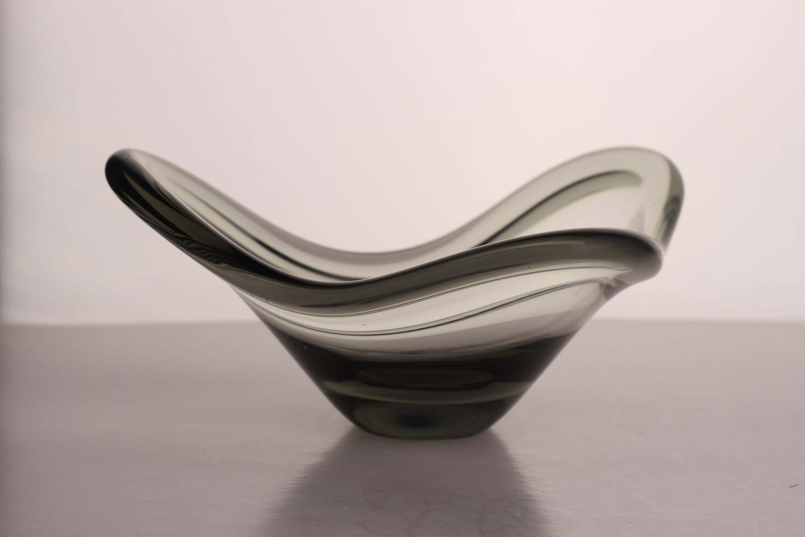 photo for sale Scandinavian Modern Smoke Grey Glass Bowl, Per Lütken “Fionia” For Holmegaard