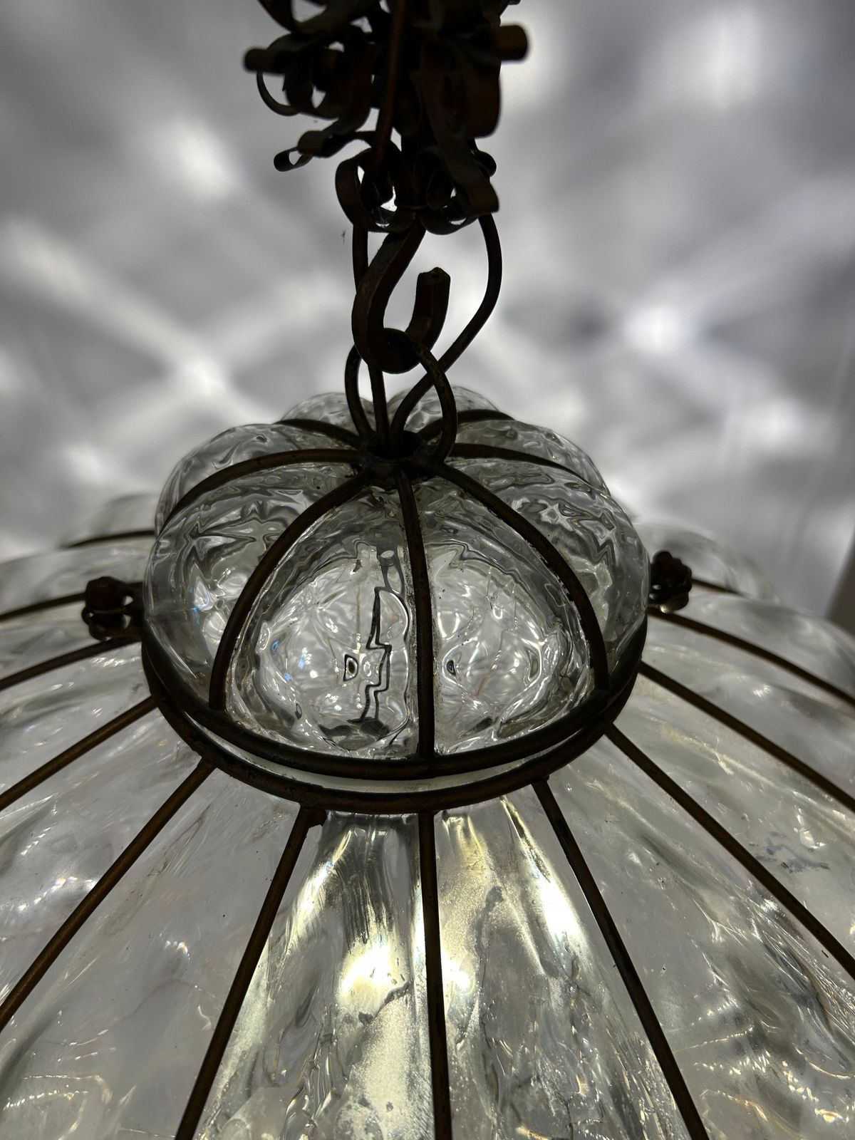 Pair Of Fabulous Venetian Lanterns, Murano Glass, 1980's photo vintage