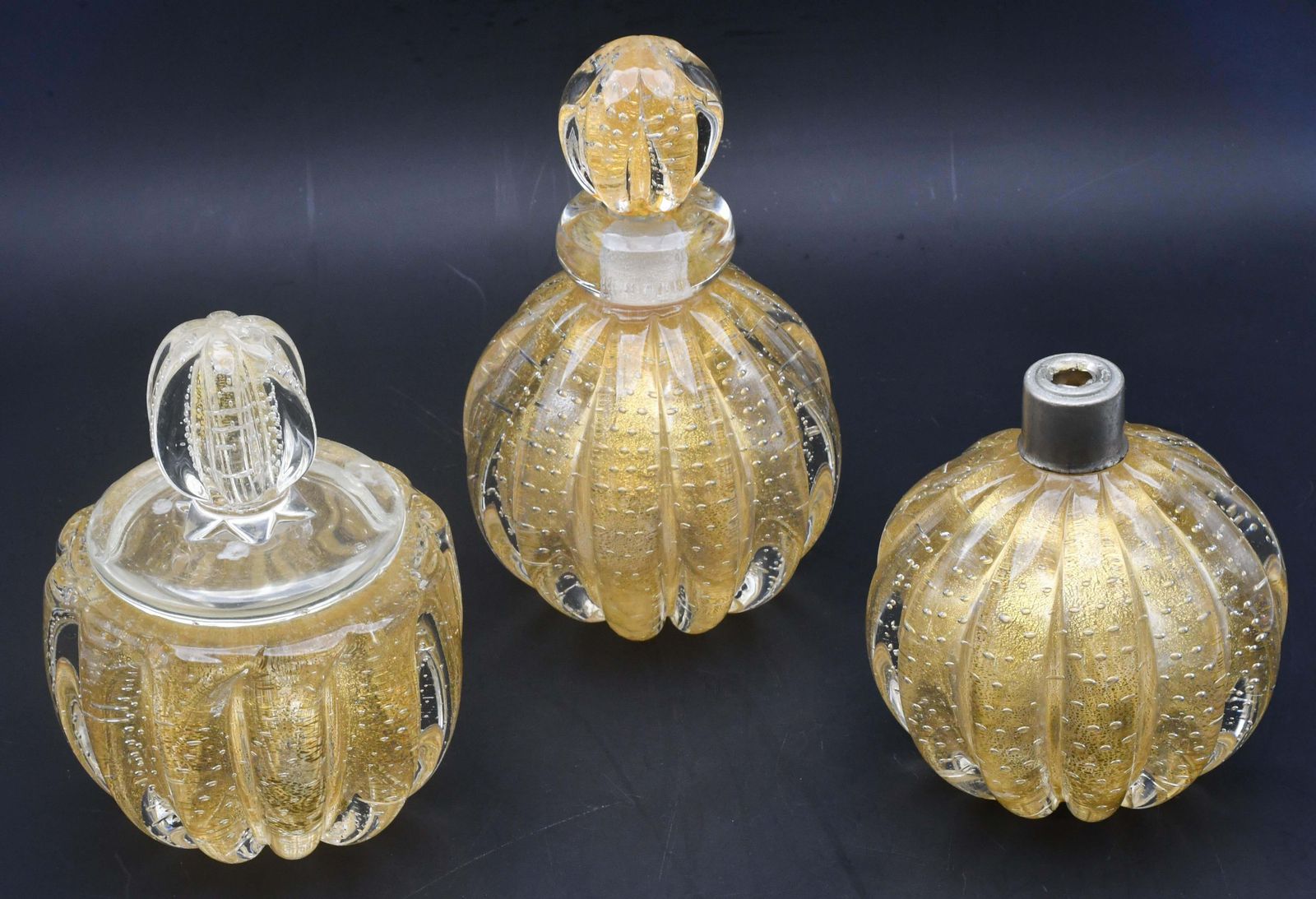 Set Of 3 Gold Ercole Barovier "Bullicante" Murano Glass Vase For Barovier & Toso photo for sale