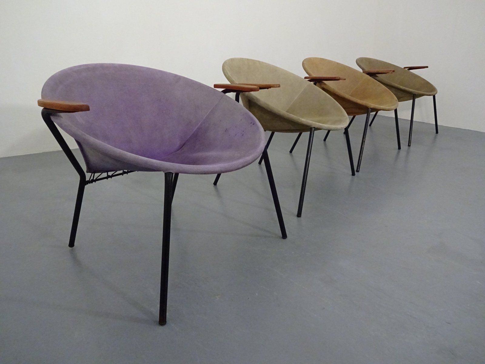 Danish Sueded Balloon Chairs By Hans Olsen For Lea Furniture, 1950s, Set Of 4