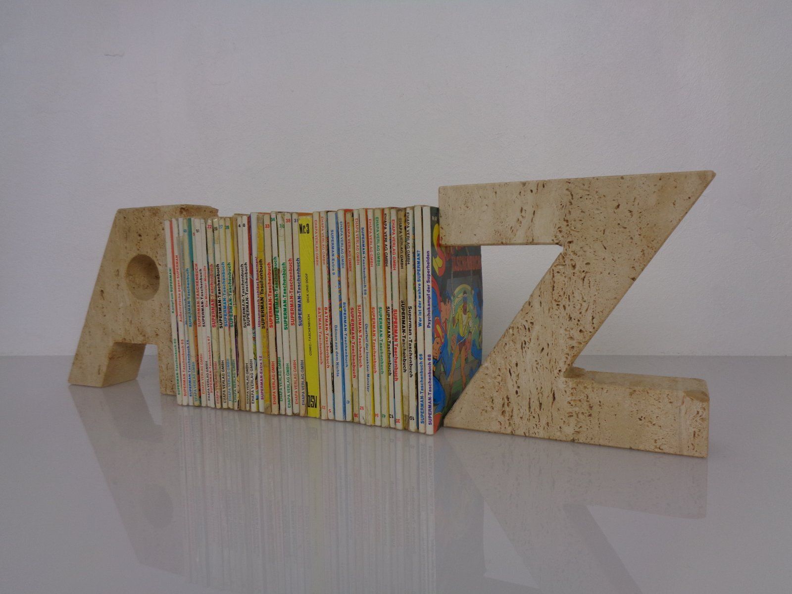 Travertine A To Z Bookends , Italy, 1960s, Set Of 2 photo for sale