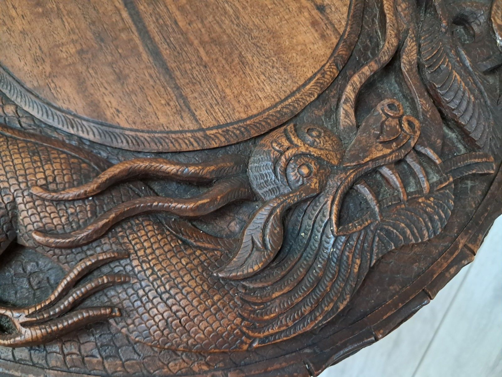 Antique Oriental Table Dragon Wooden Carved Plant Side Table 1920 photo 175.0