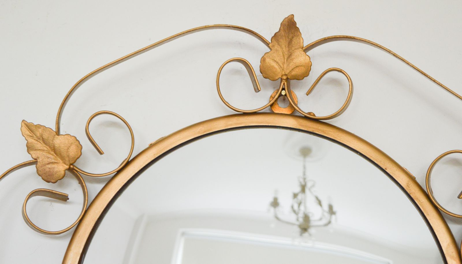Retro 1970s Convex Gold Leaf Mirror: Metal Wall Decor photo for sale