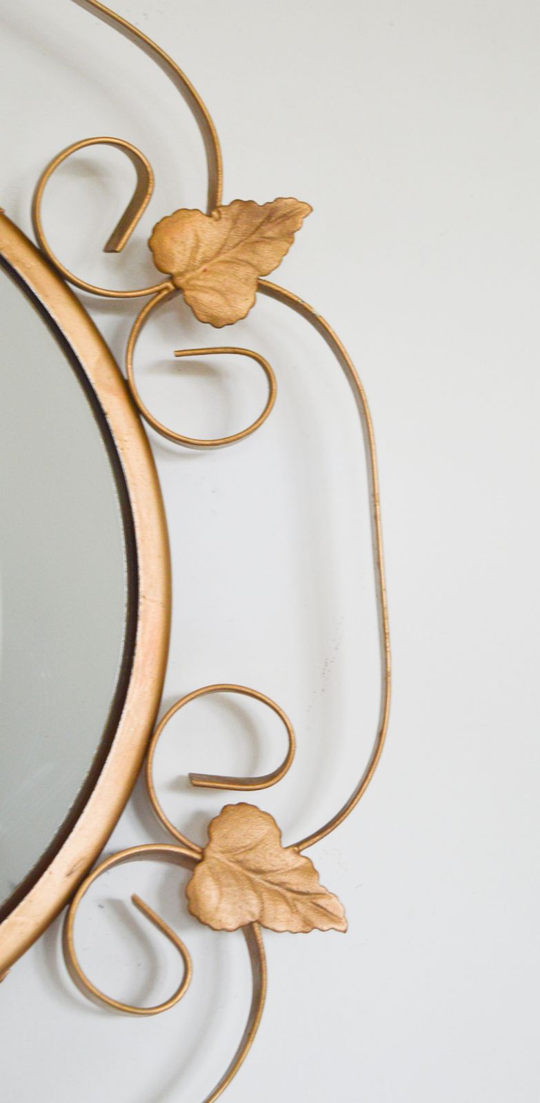 Retro 1970s Convex Gold Leaf Mirror: Metal Wall Decor photo Home Decor