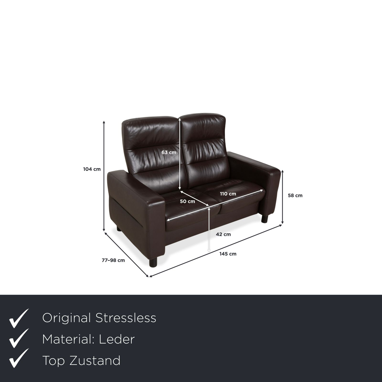 Canapé 2 places Stressless Wave en cuir brun espresso, fonction manuelle photo furniture