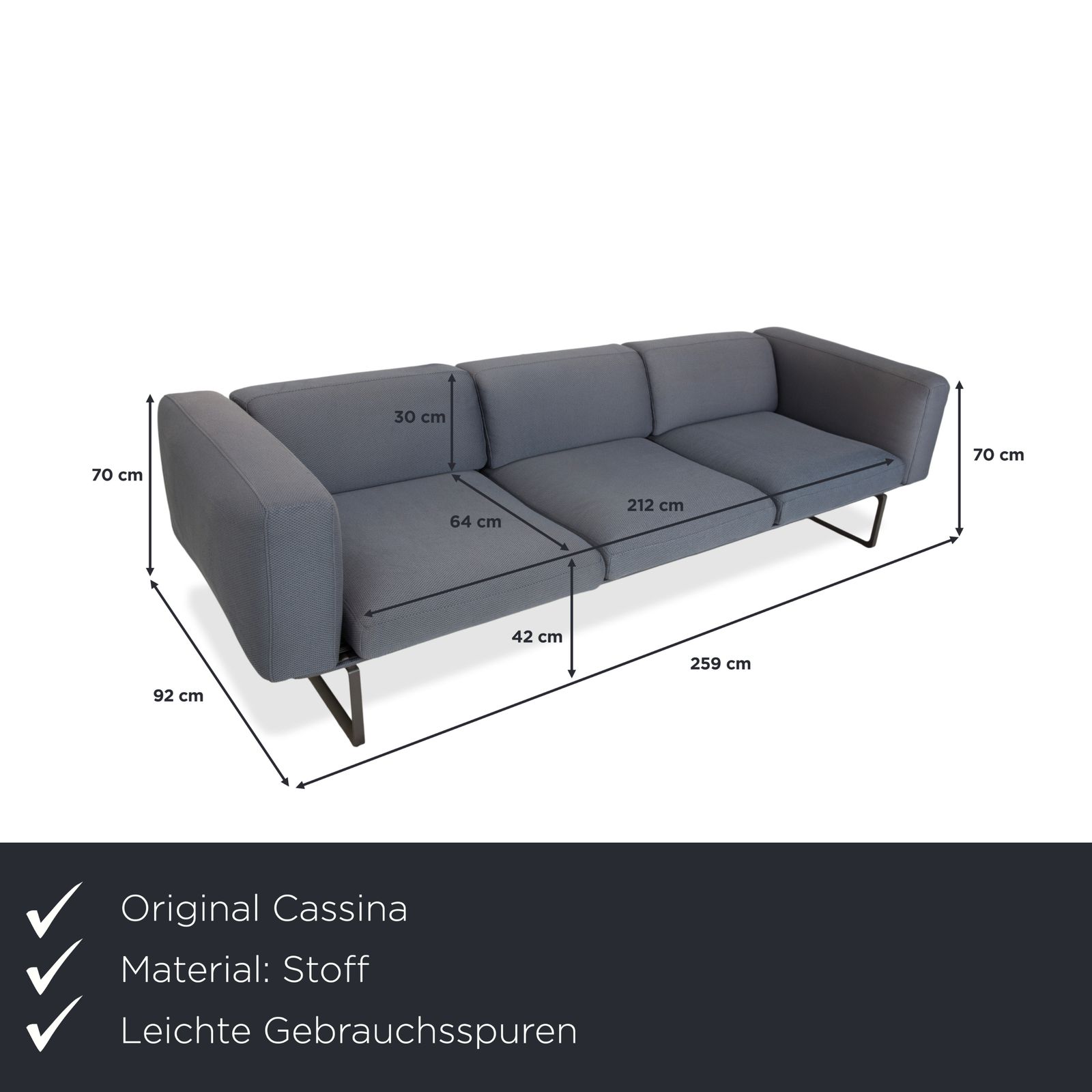 Canapé Cassina 8 en tissu bleu-gris 4 places photo furniture