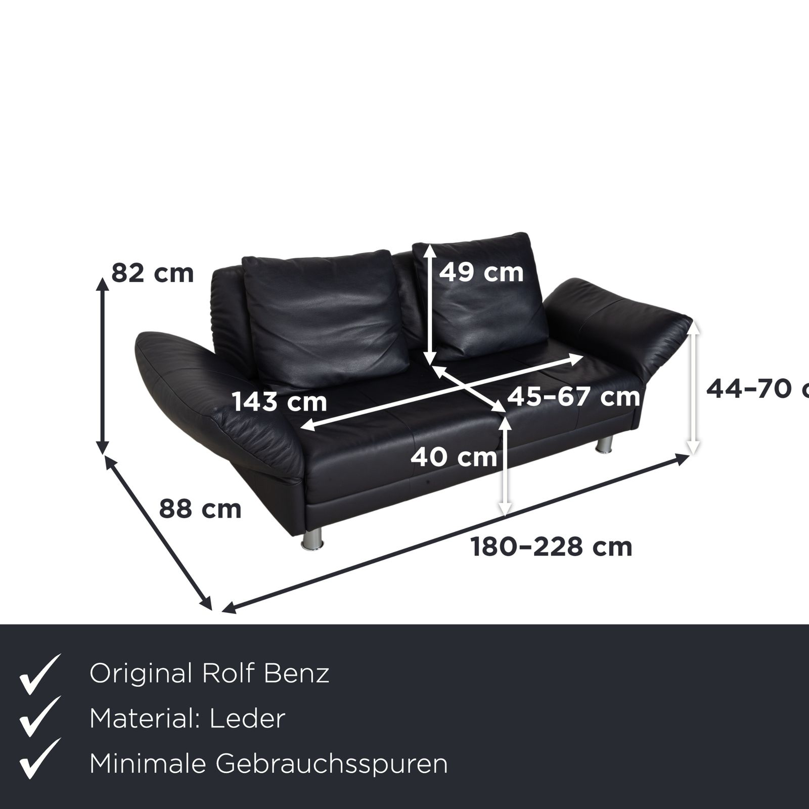 Canapé 3 places Rolf Benz 510 en cuir bleu foncé, fonction manuelle photo furniture