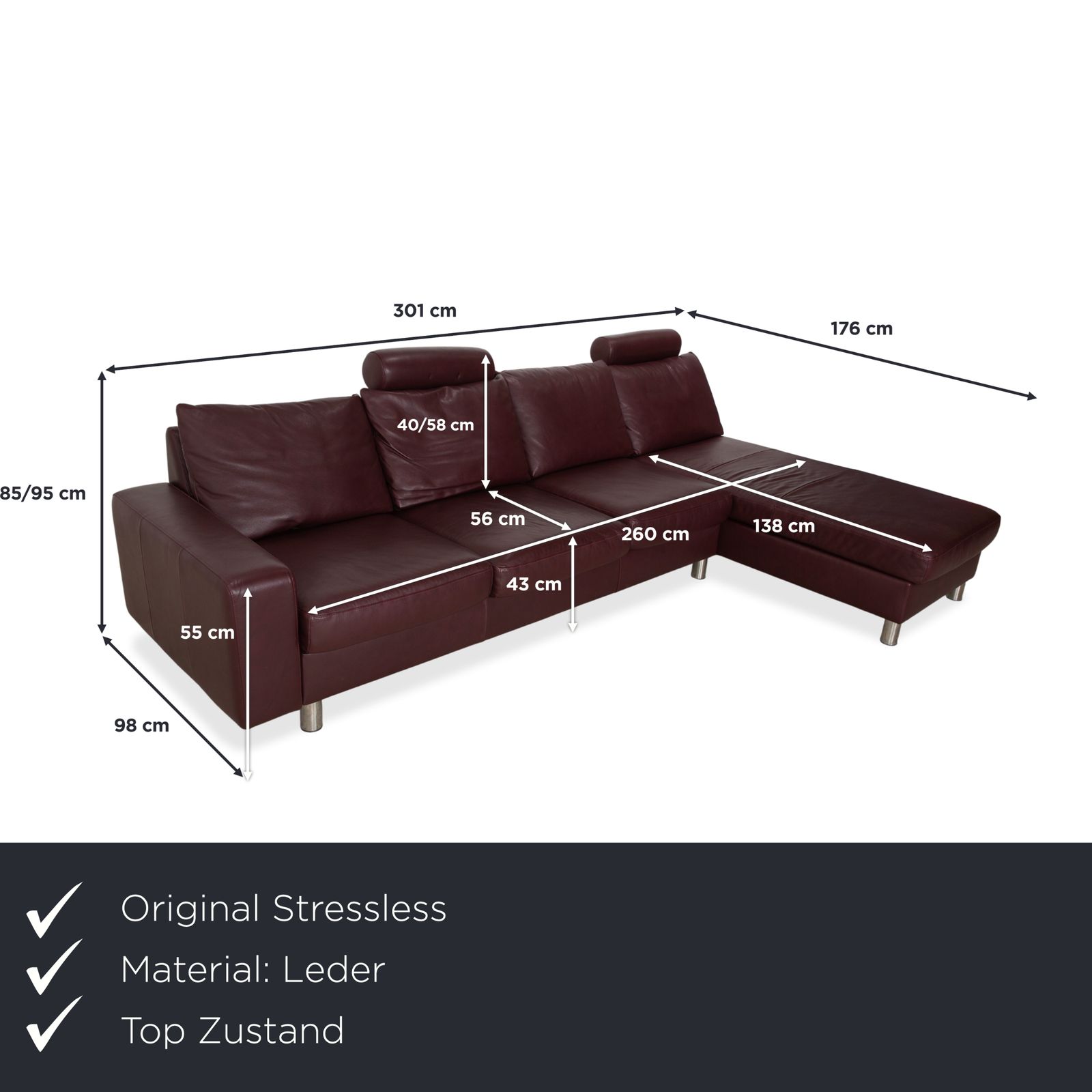 Stressless E200 Leather Corner Sofa Red Bordeaux photo furniture