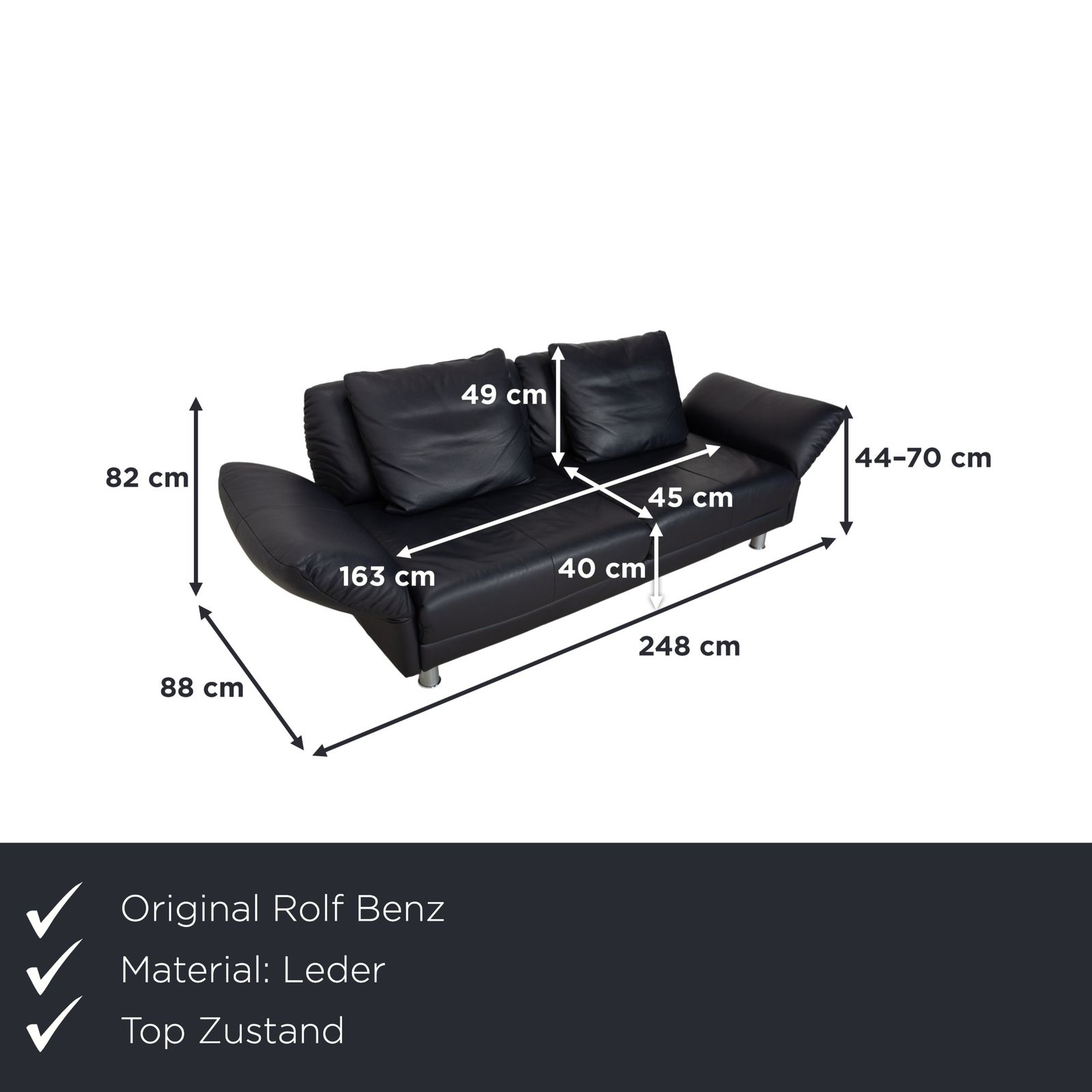Rolf Benz 510 Leren Driezitsbank Donkerblauw Manuele Functie photo furniture