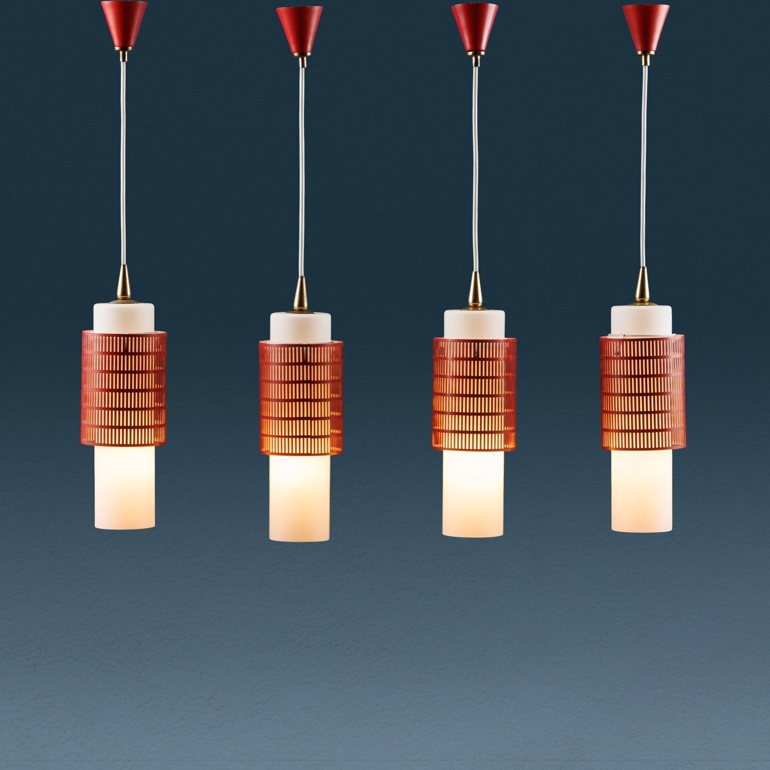 Vintage Ceiling Lamps Metal Glass Brass Italy 1960s