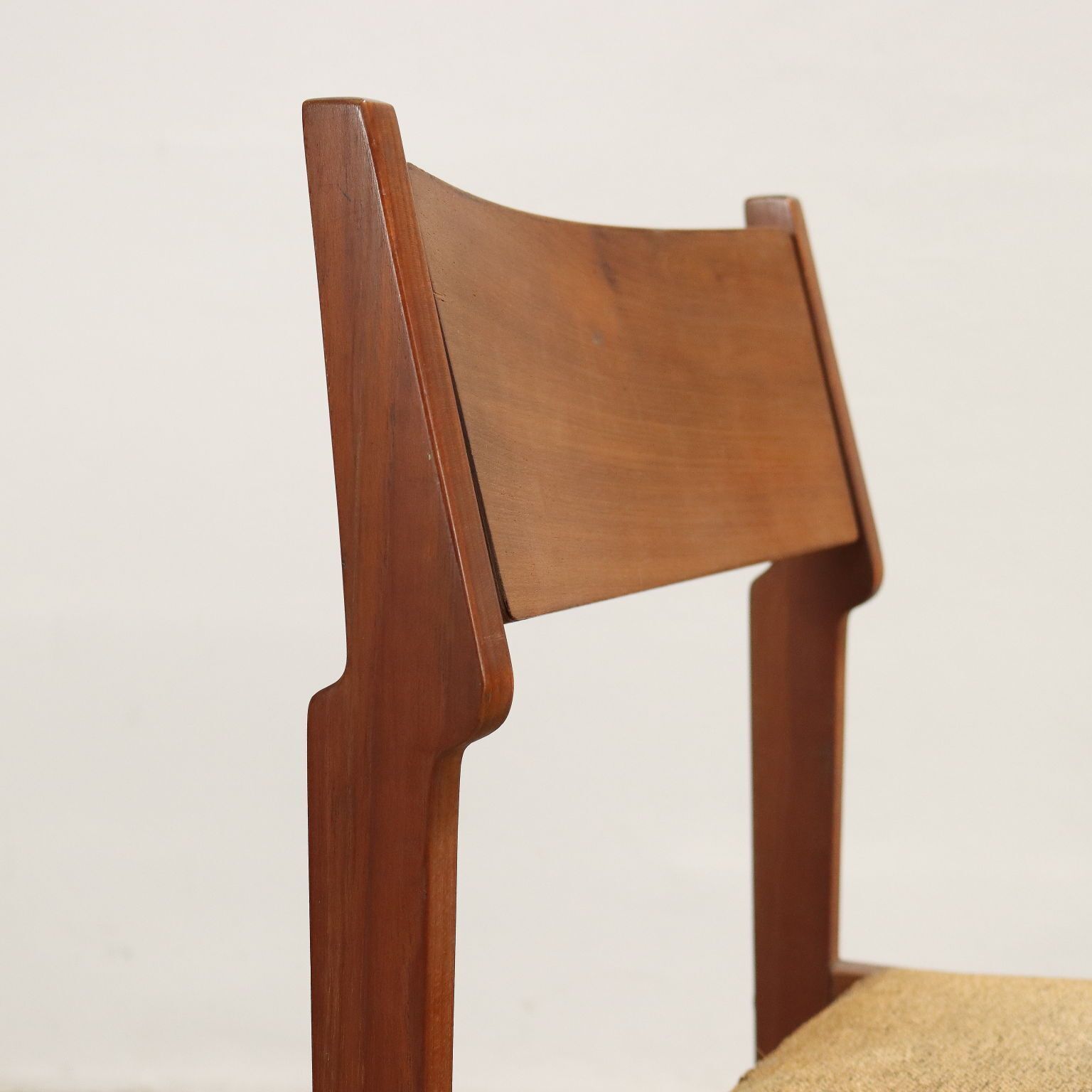 Pair Of Vintage 1950s Chairs Wooden Structure Cloth Seat Furnishing photo for sale
