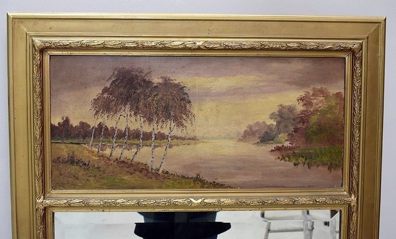 Trumeau Mirror With Oil On Wood, 20th Century photo furniture