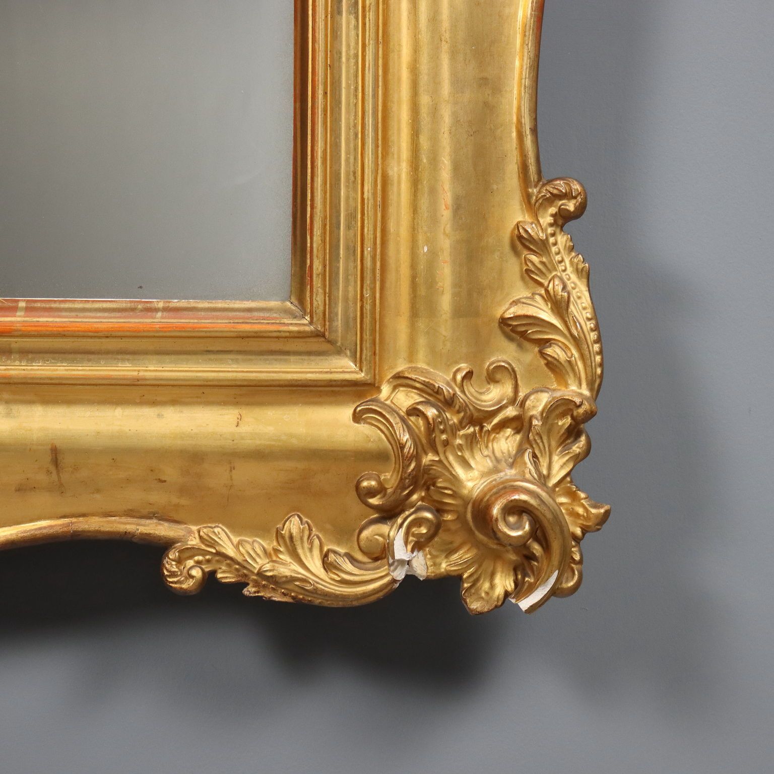 Antique Mirror Carved Gilded Wood Italy Late XIX Century photo vintage