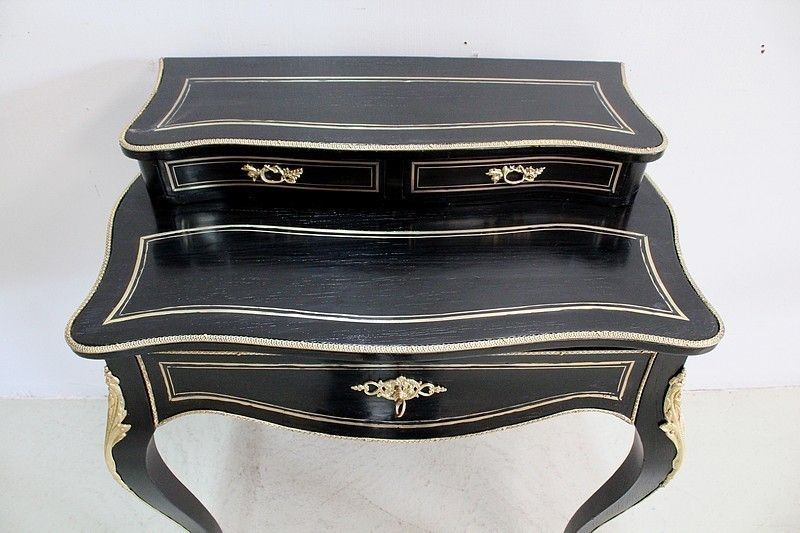 Rare Small Office Of Lady Louis XV Blackened Wood Napoleon III Period photo furniture