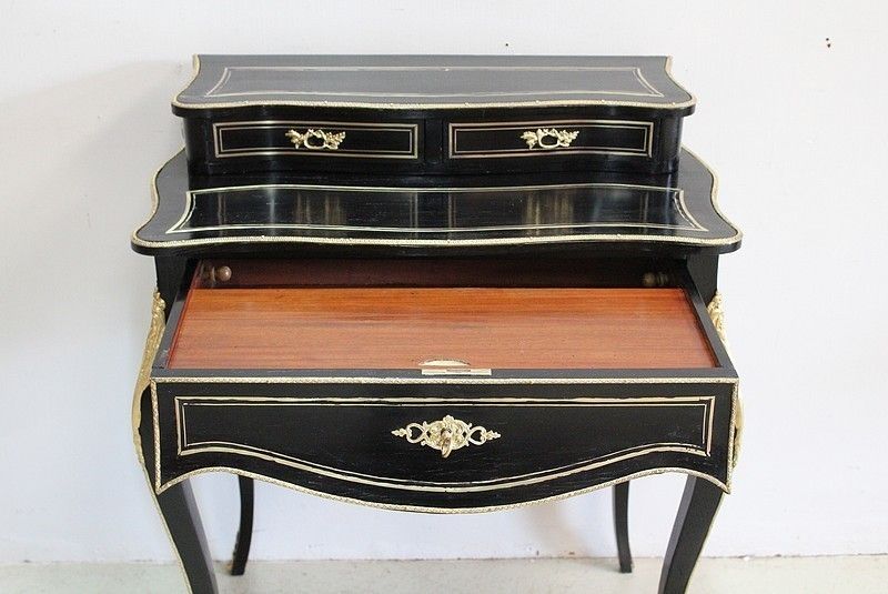 Rare Small Office Of Lady Louis XV Blackened Wood Napoleon III Period photo buy