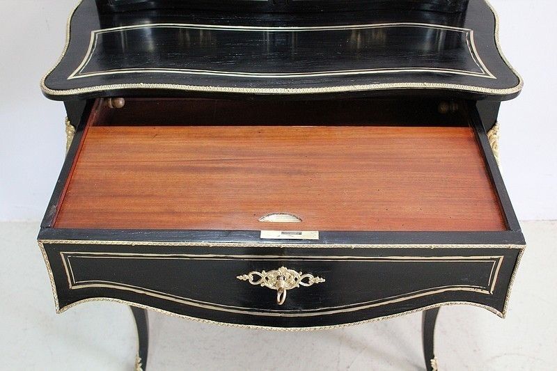 Rare Small Office Of Lady Louis XV Blackened Wood Napoleon III Period photo vintage