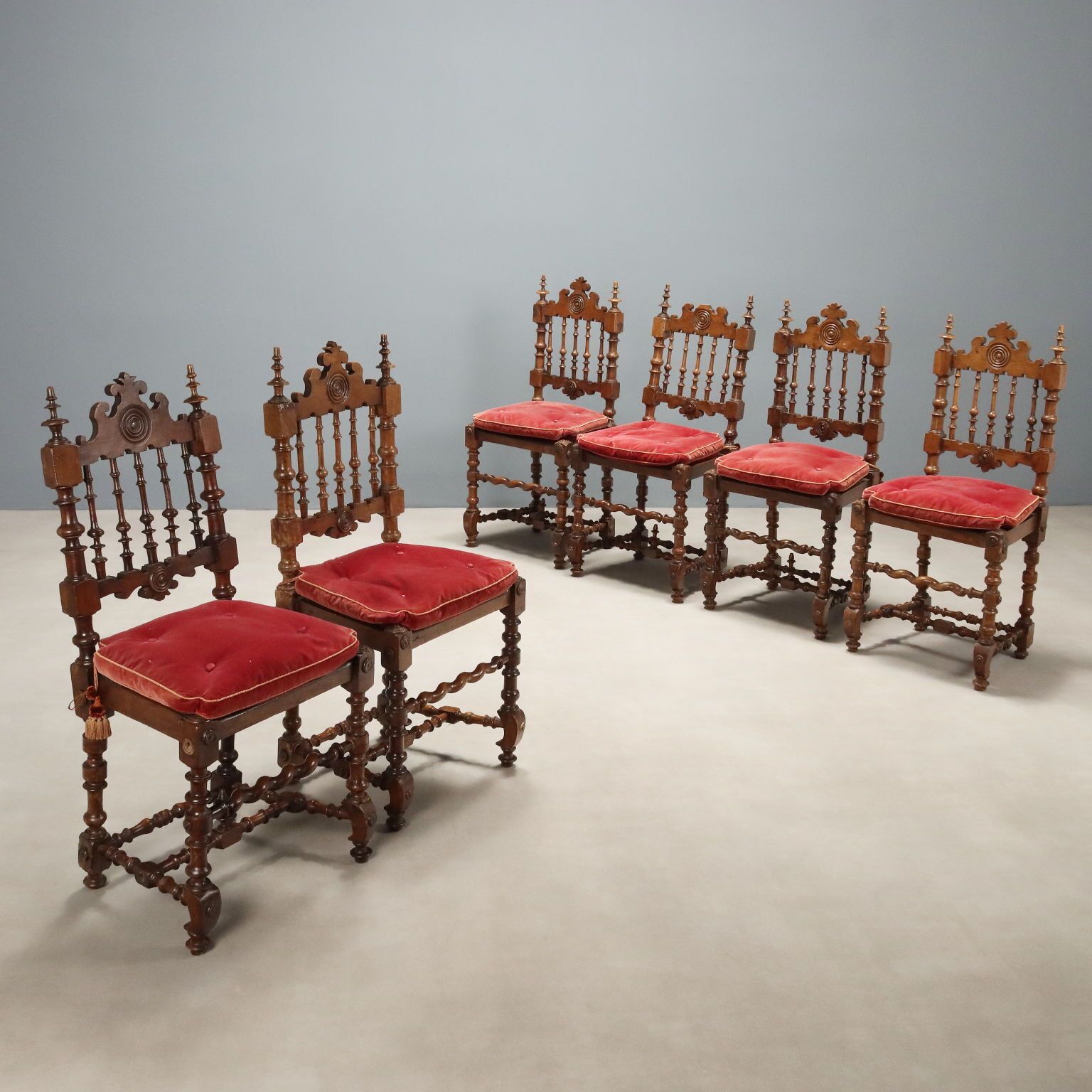 Chairs Baroque Style Velvet Seat Italy XX Century