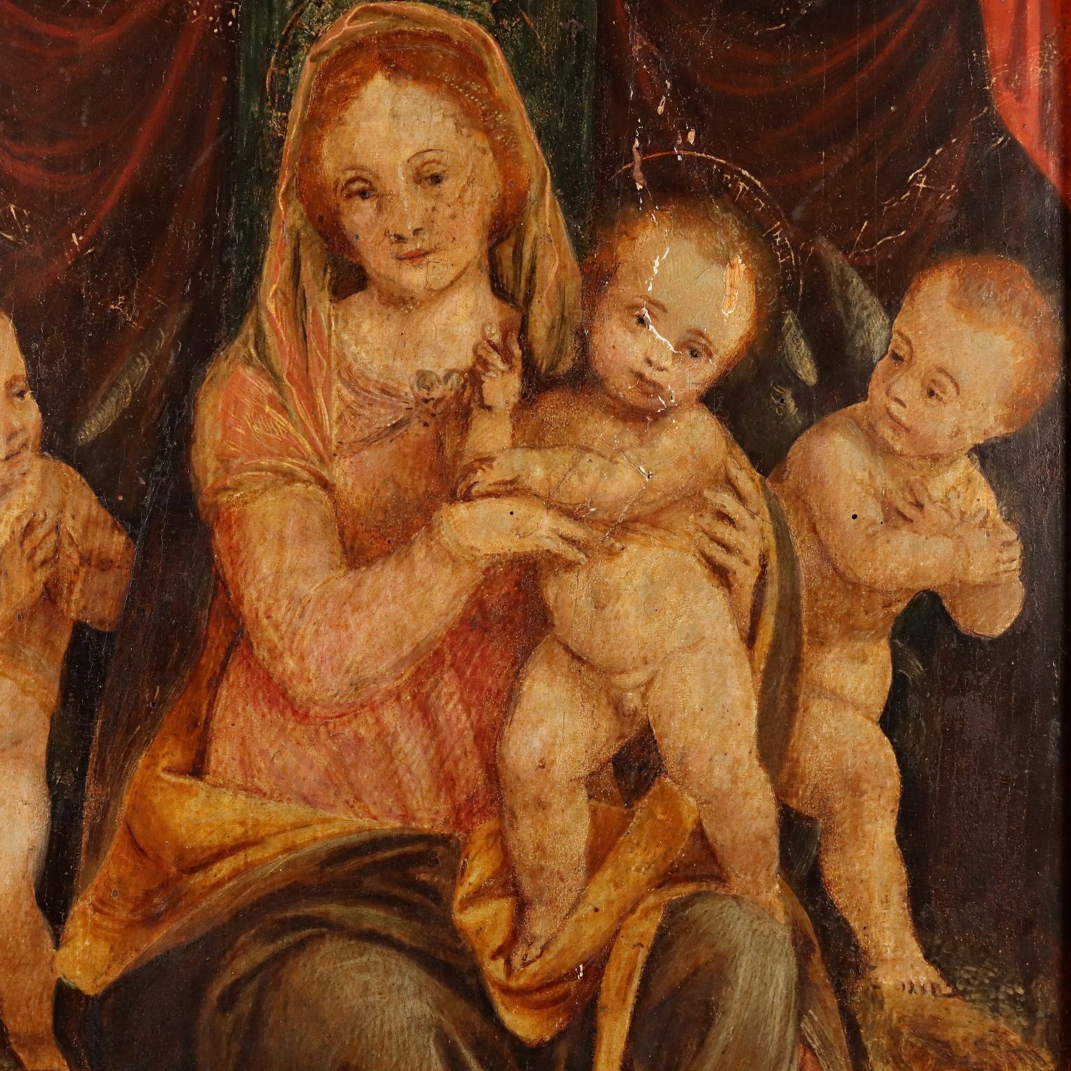 Antique Painting Virgin Mary With Jesus Child Oil On Hardboard '400 photo 5990.0
