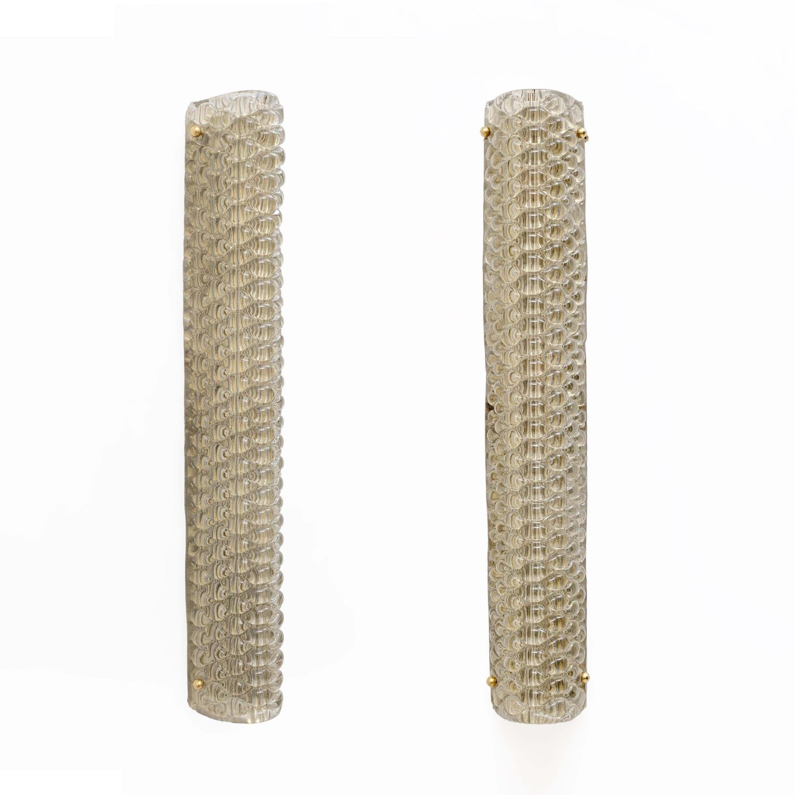 Pair Of Modern Italian Brass And Murano Glass Textured Light Beige Wall Sconces photo furniture
