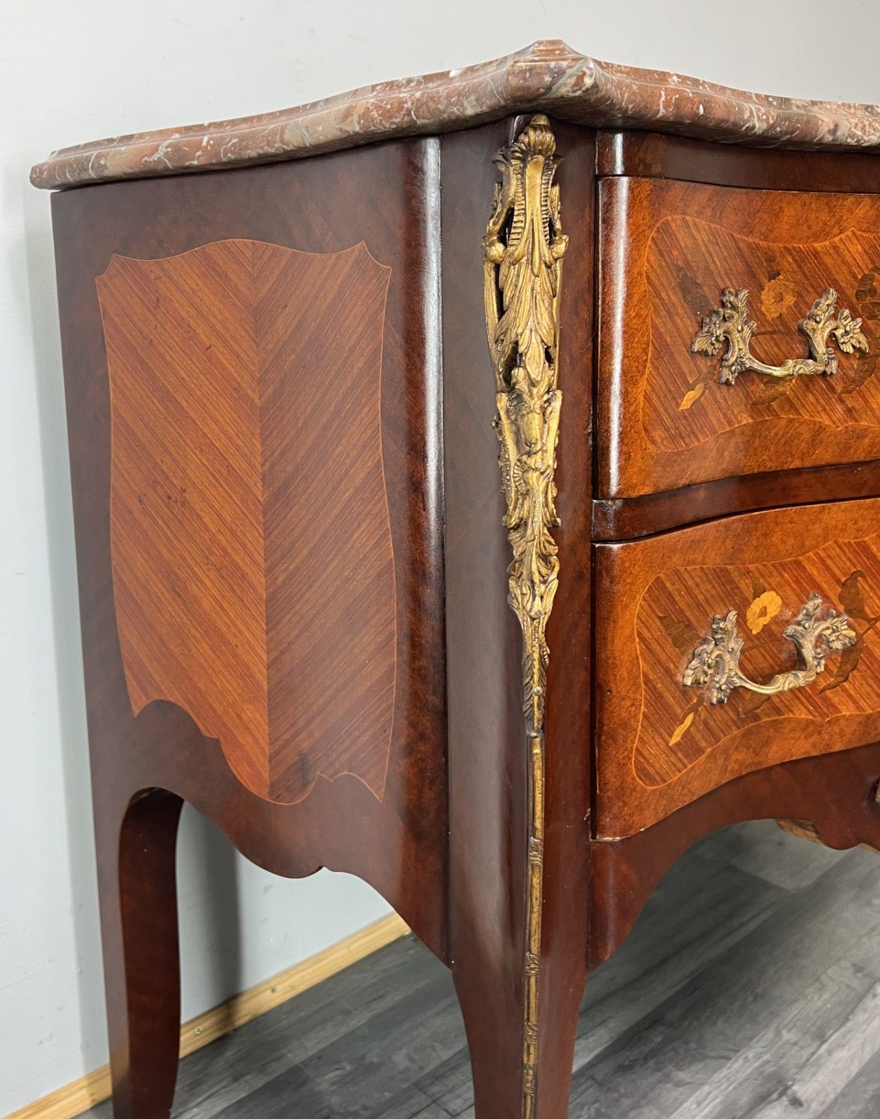 799.0 Chest Of Drawers Vintage French Style Marble Top Walnut Cabinet Lot 4781 photo